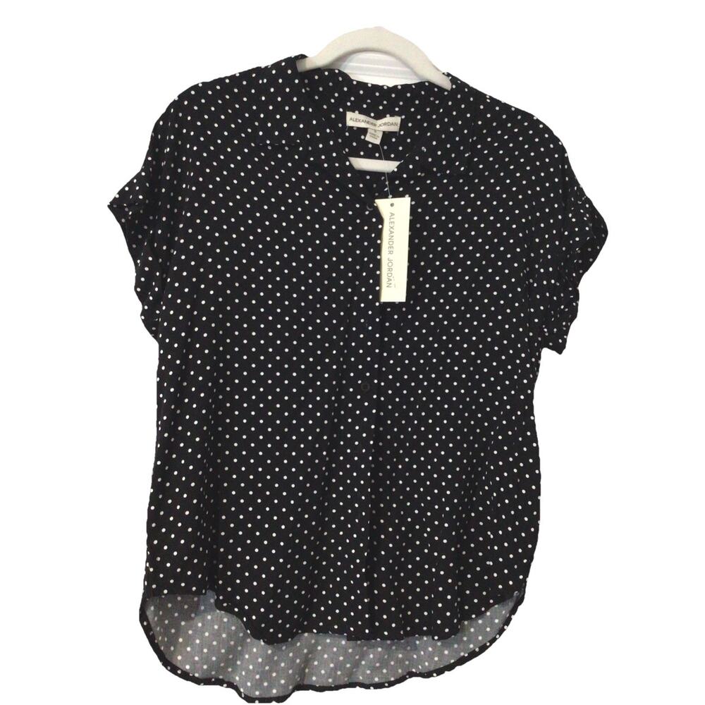 Alexander Jordan Women Black Polka Dots Short Sleeve Blouse S